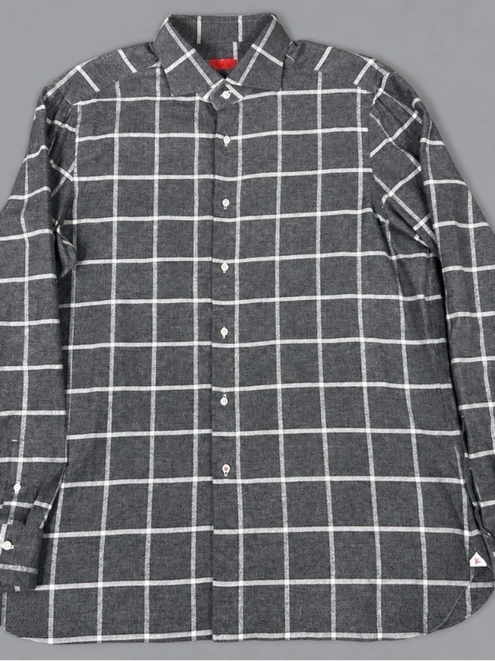 Isaia Charcoal Gray Windowpane Button-Down Shirt
